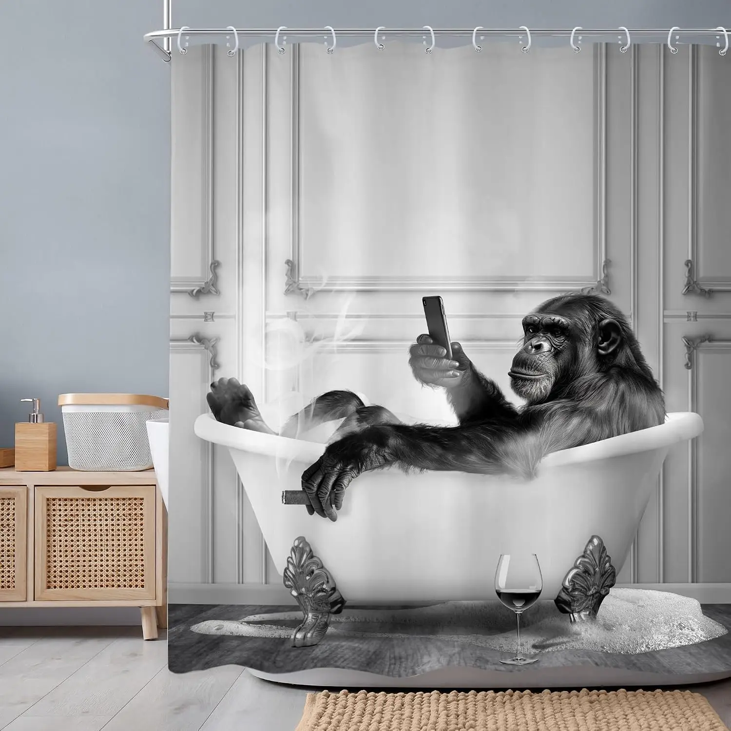 Waterproof Novelty Gorilla Shower Curtain Bathroom Decor Bathtub Animal Funny Print Curtain for Master Bathroom 180x180cm