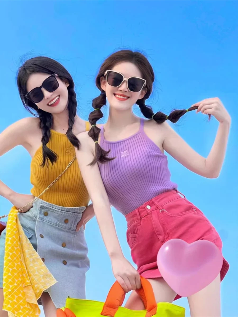 

Women's Knitted Slim Fit ort Svel Vest Summer Sweet And Spicy Ne Hanging Design Faionable Versatile Color