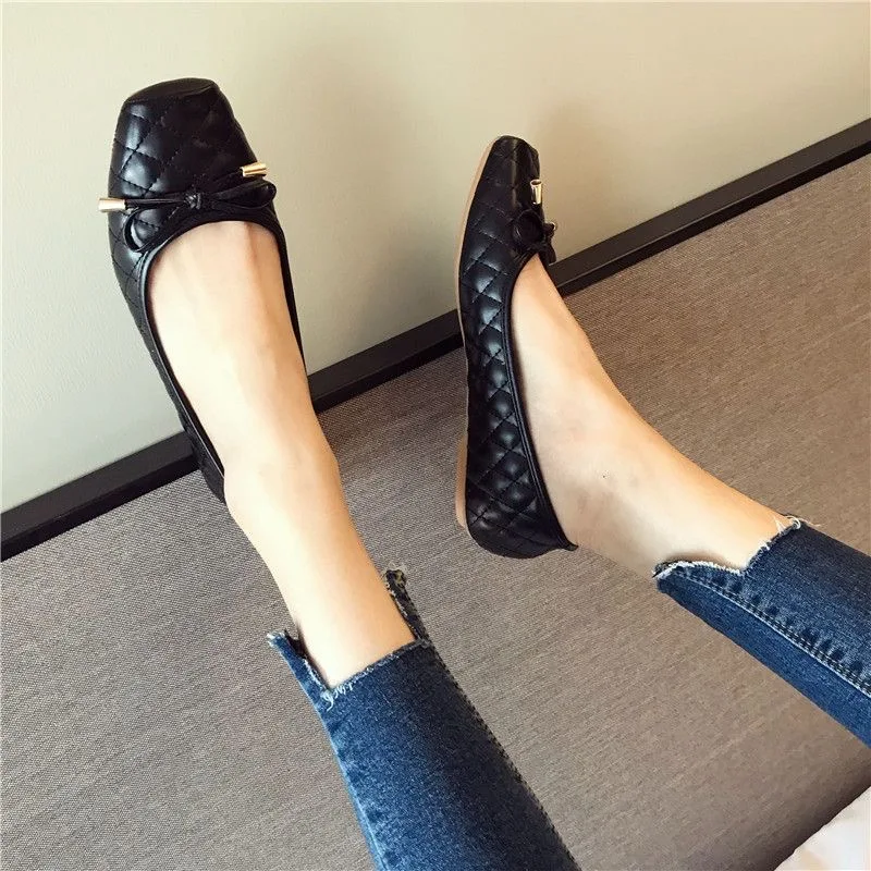 2024 Spring Summer Shoes Women Flats Square toe Soft Ladies Brand Shoes Fashion Ballet Flats Black Gold ZH2496