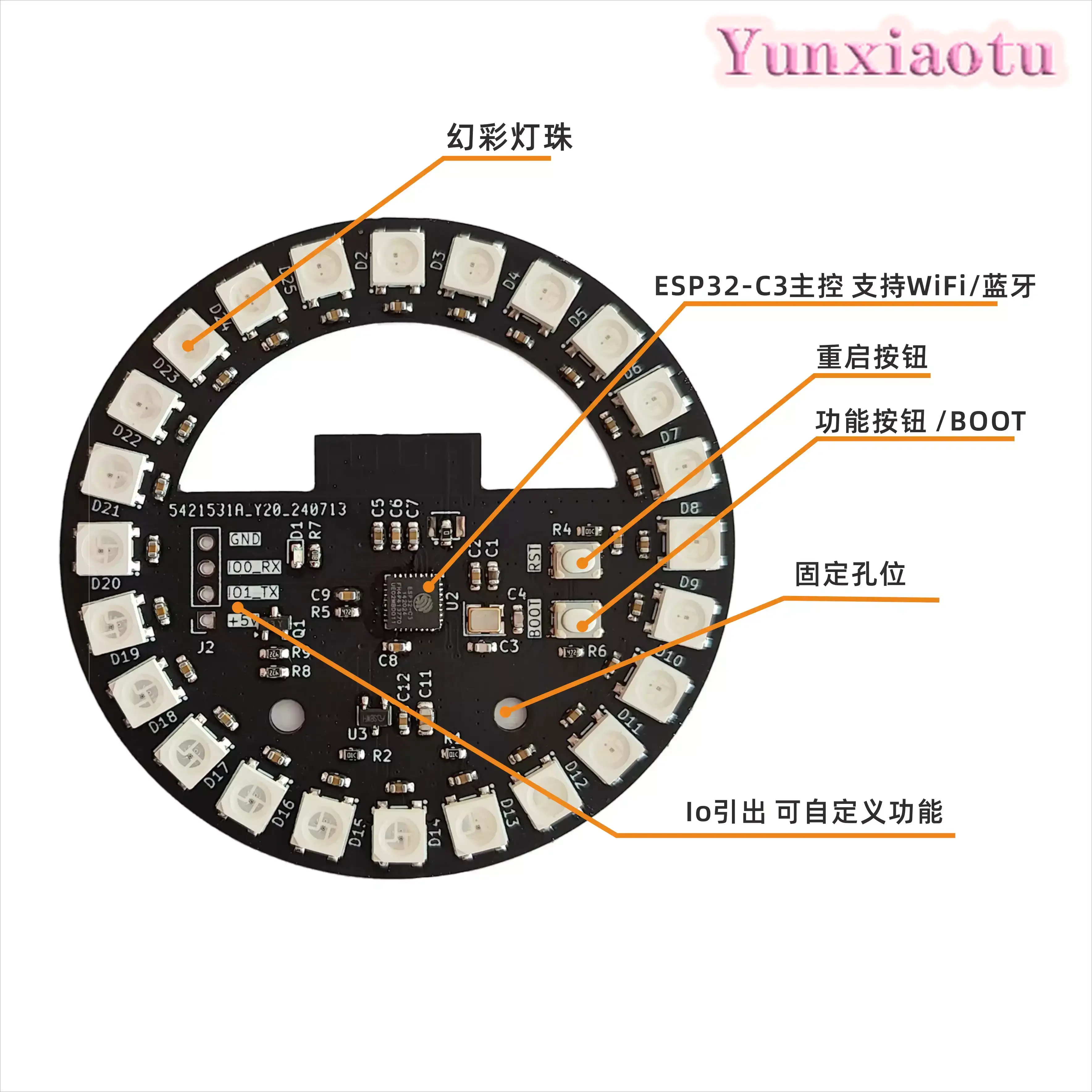 ESP32 Development Board WS2812B Round RGB LED Ring, Ambient Light for PC Case & Gaming with Source Code