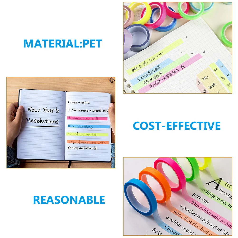 Waterproof Index Sticker Long Erasable Highlighters Tapes Tabs for Annotating Books Sentence Cases