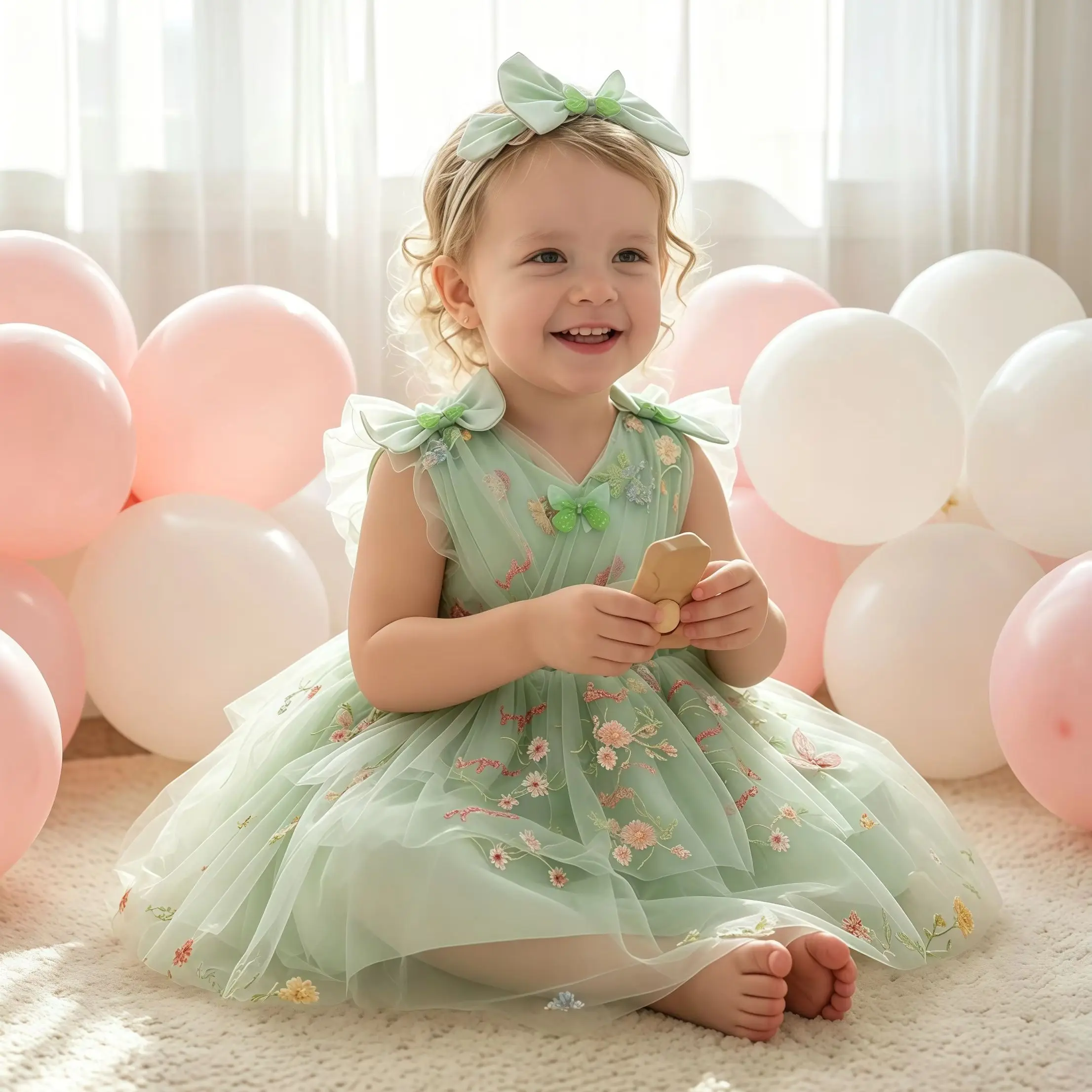 

Baby Girls Butterfly Birthday Dress Tulle Toddler Flower Girl Dress For First Birthday Wedding Party Photo Shoot Baptism Vestido