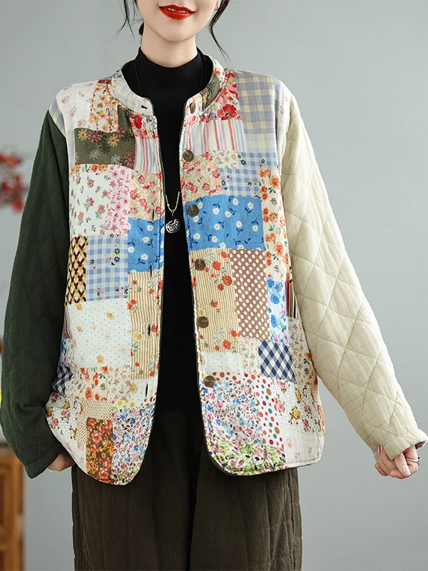 المرأة الشتاء Thiened المرقعة القطن Jaet على الوجهين ارتداء الرجعية Sle التخسيس معطف مريح فضفاض صالح طويل Sve