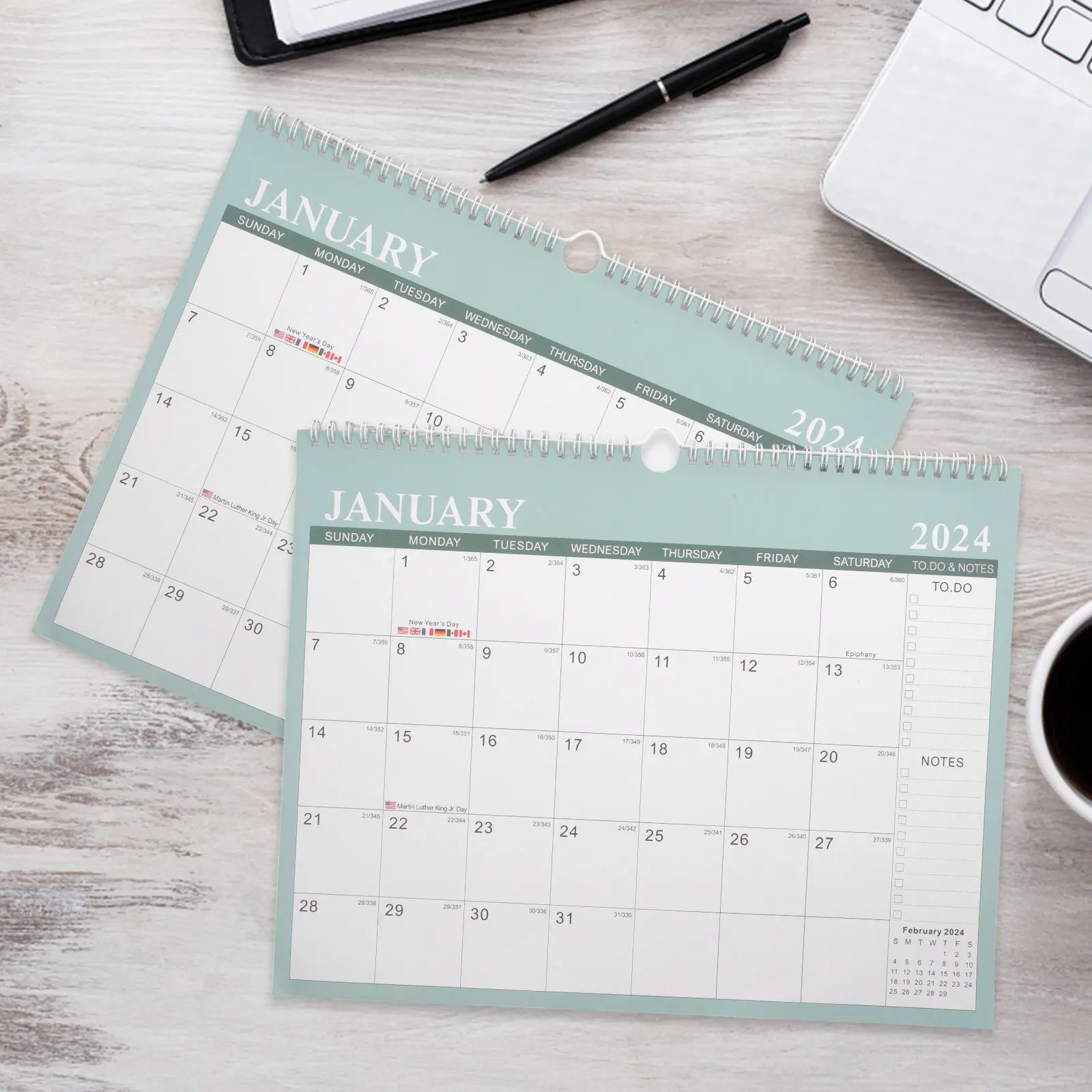 2024 Coil Desk Calendar Paper Material Design Household Office Wall Hanging Monthly Noting Sturdy English Daily