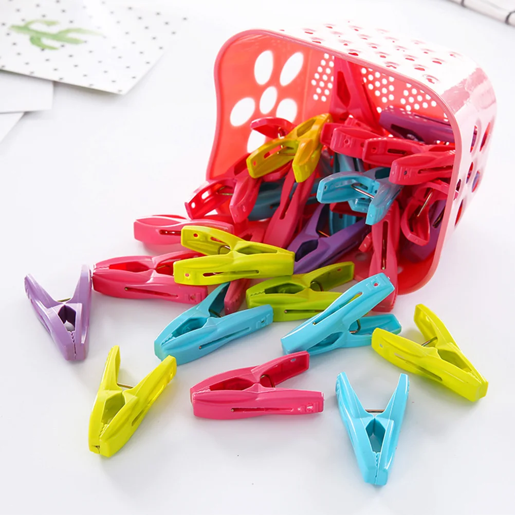 

30Pcs Plastic Clothespin Sturdy Clothes Clips with Basket Strong Grip Laundry Pegs Windproof Craft Paper Clips for Home Travel