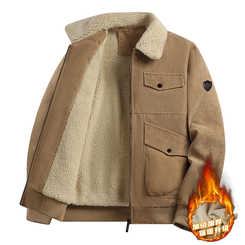 Cortavientos de terciopelo de cordero para hombre, abrigos gruesos y cálidos de lana de pana de talla grande, chaqueta informal de invierno, prendas de vestir, 2024