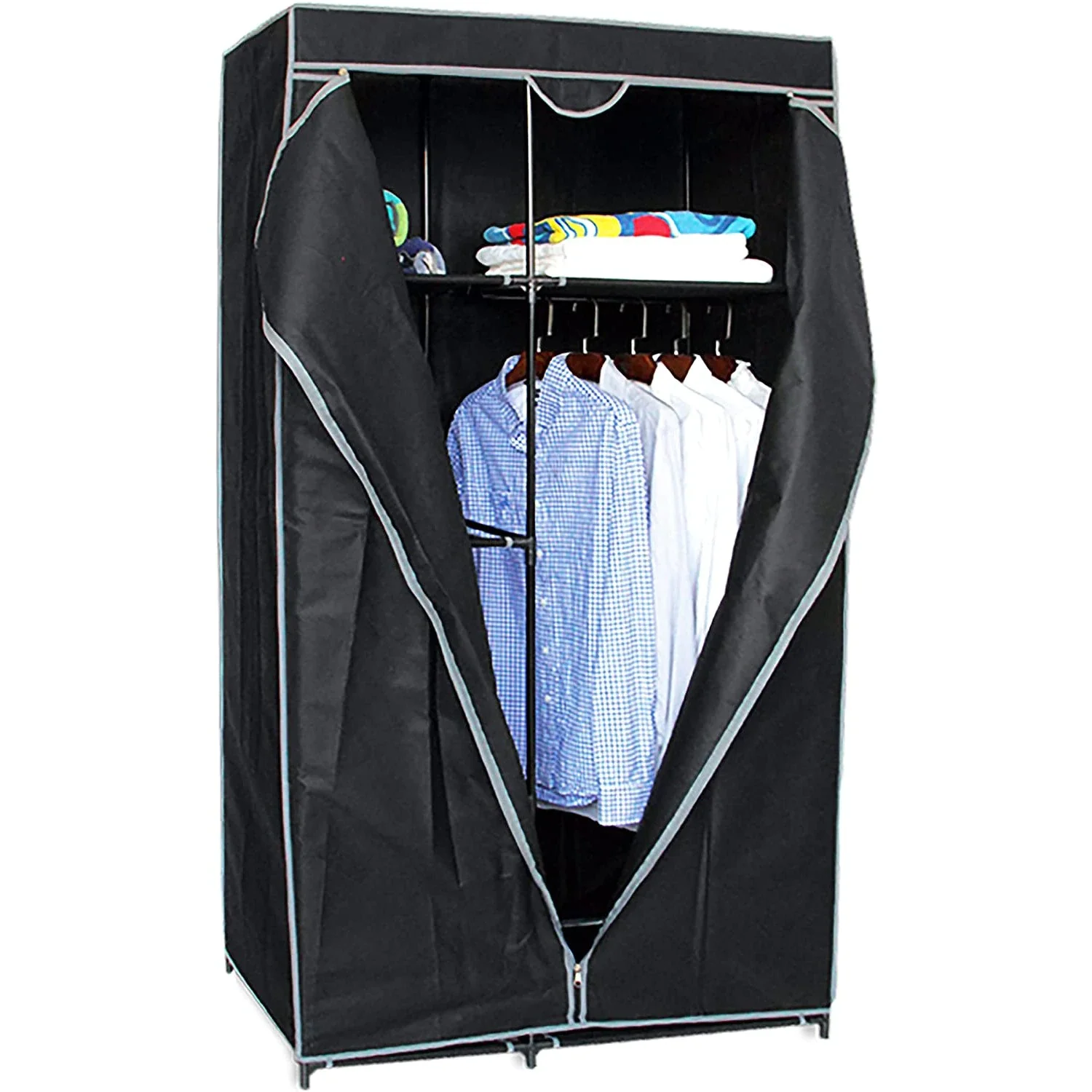 Maxia Market - Armario con Funda / Ropero con Funda, Tela Ropero Estante Lona Ropa Guardarropa, Armario almacenamiento Color Negro