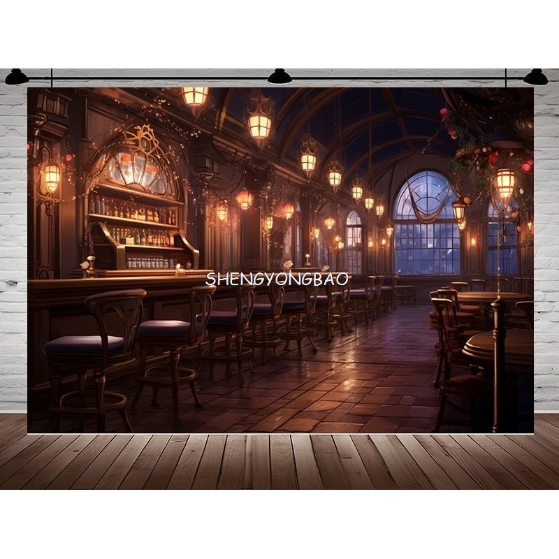 

Antique library Old Tavern Barista Coffee Shop Bar Photography Backdrop Warm Medieval Inn Fantasy Photo Studio Background JG-02