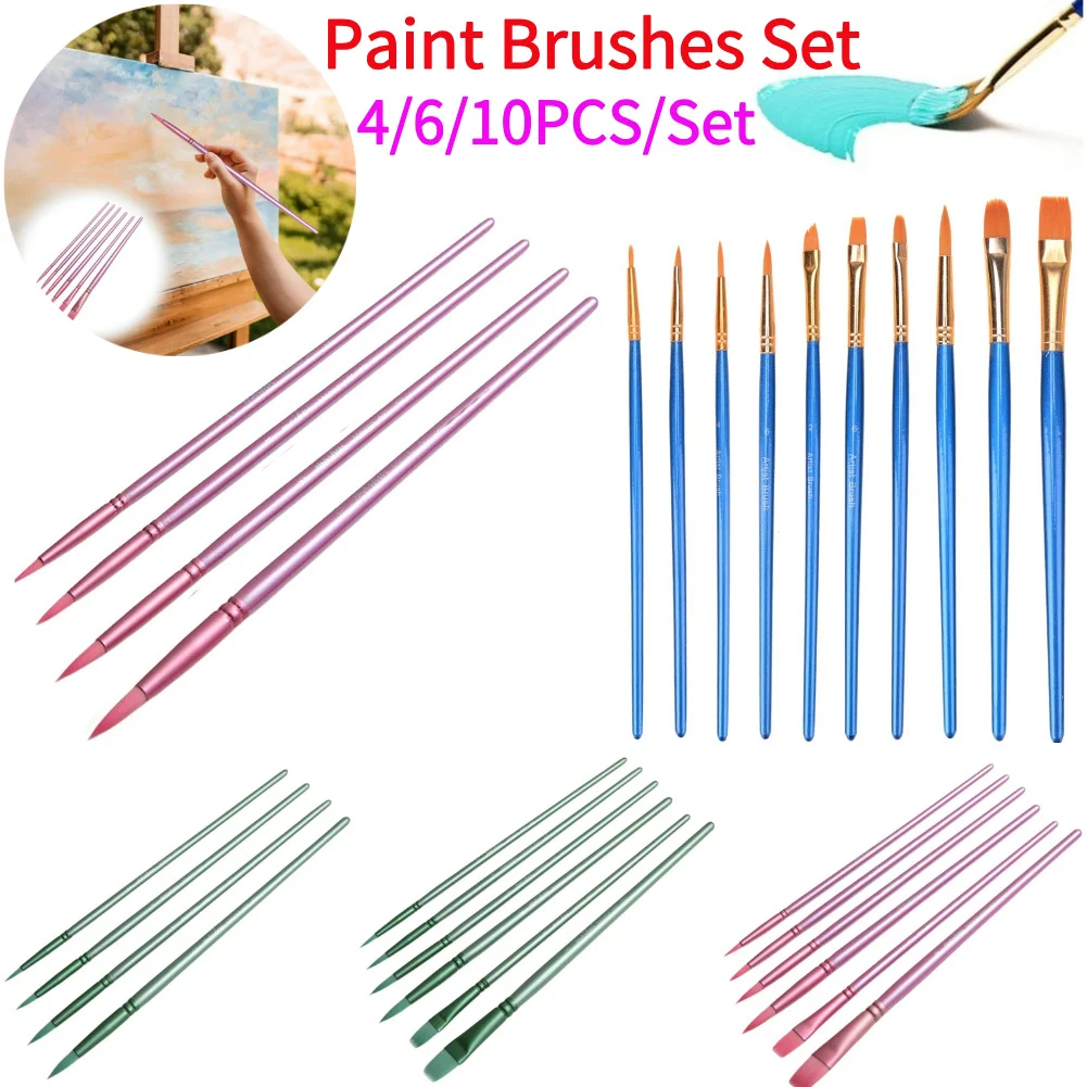 4/6Pcs Watercolor Paint Brushes Paint Brushes Set Wooden Handle Paint Brush Flat Head Watercolor Brush for Miniature Model