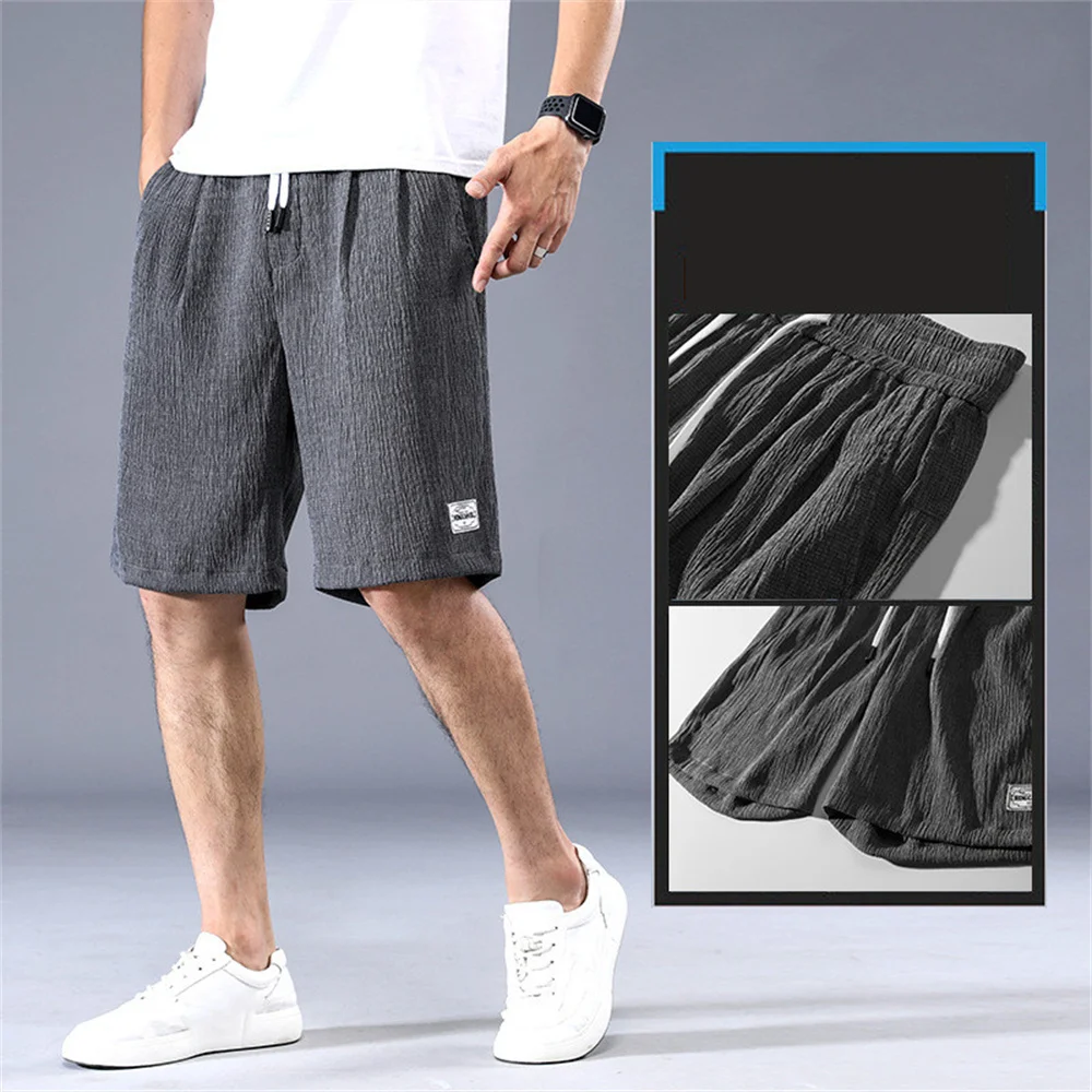 Calções masculinos de seda lce, shorts esportivos finos, calças cortadas, perna reta solta, legal, respirável, moda casual, nova tendência, 2024