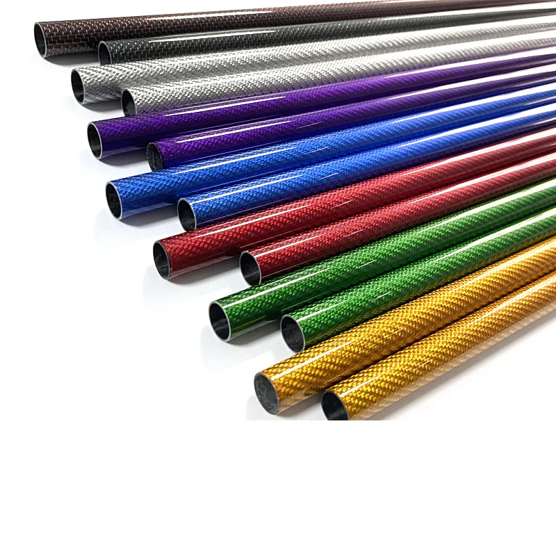 2PCS 3K Colored Carbon Fiber Tube 500MM Length OD:6MM8MM10MM12MM Used for RC Airplane Purple Red Blue Green Gold Silvery Golden