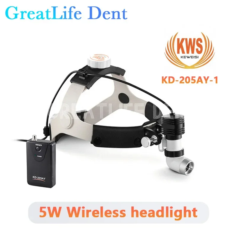 GreatLife Dent 5W 80000lx KWS 4X 5X 6X LED Surgical Binocular Magnifier Loupes Dental Headlamp NQA KD-205AY Chargeable Headlight