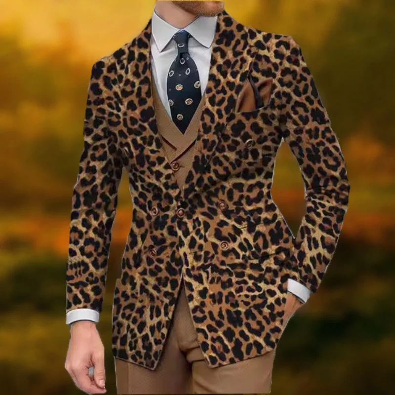 Popular Leopard Print Suede Men's Suit jacket Wild and trendy Handsome Male Personality Coat Banquet Custom Ball Party Clothing