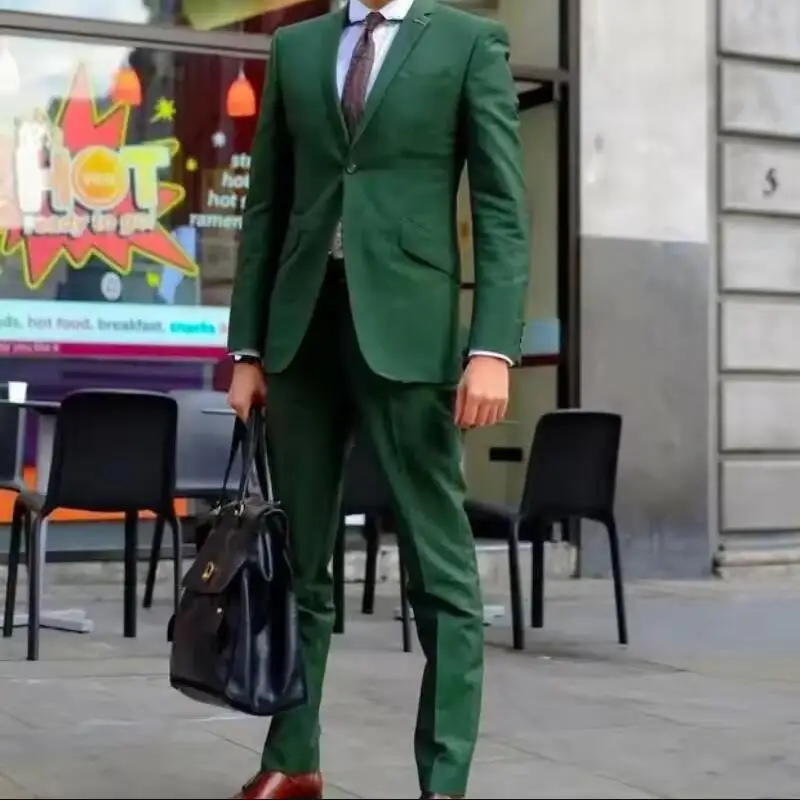 

Latest Coat Pants Designs Green Casual Wedding Male Suit Slim Fit Skinny Style Suits for Men Custom Groom Blazer 2 Piece Tuxedo
