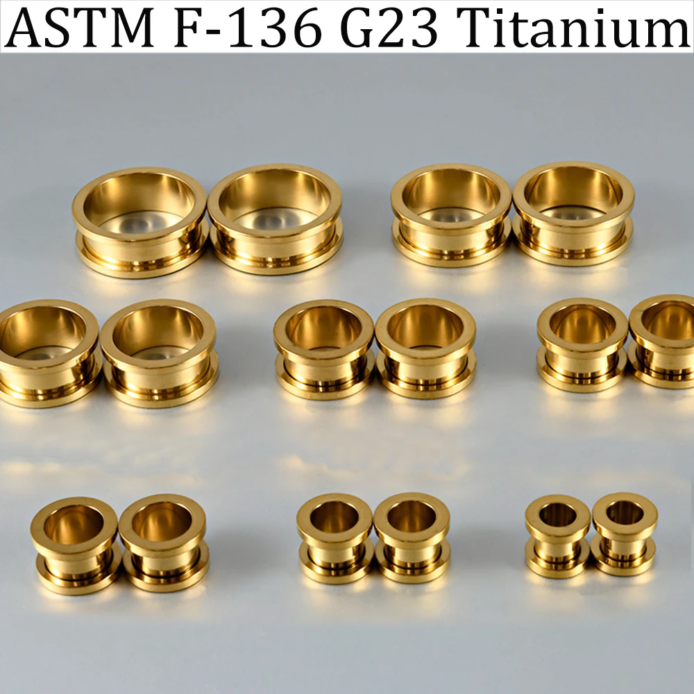 1/2PCS G23 Solid Titanium Golden Mirror Surface Round Pulley Ear Saddle Plugs Ear Tunnel Expansion Ear Gauge Strengther Earring