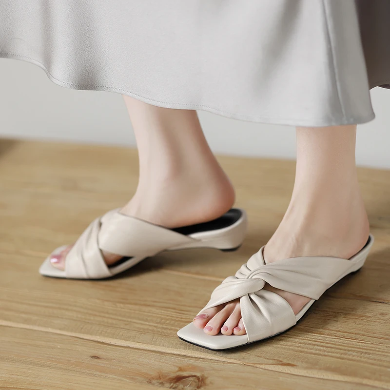 

QUTAA 2025 Sexy Fashion Wedge Slingbacks Women Sandals Shoes Summer Mid Heels Open Toe Sheepskin Leather Pumps Dress Shoes 34-39