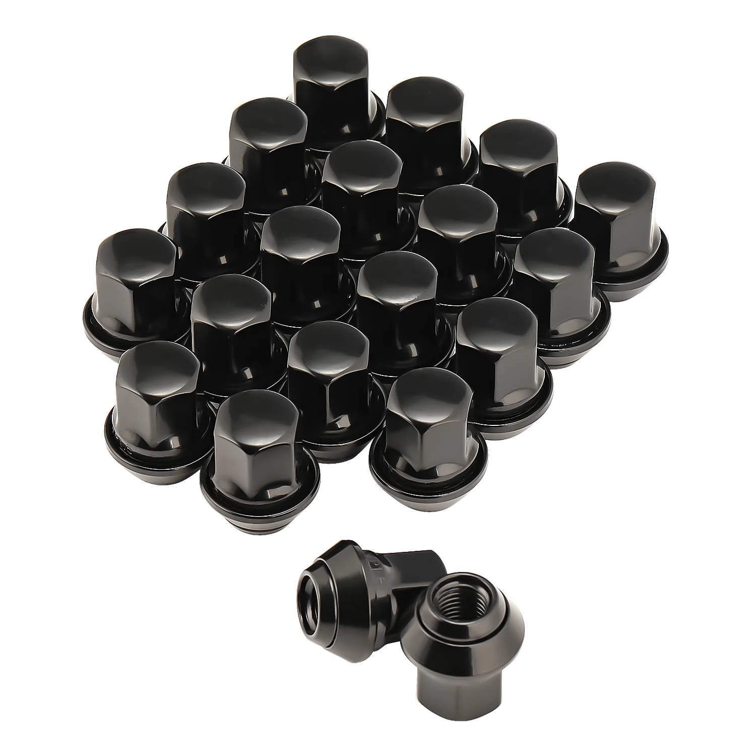 Radmuttern Kegelbund Schwarz M12x1,5 SW 19 für Ford Alufelgen 20 Stück 19mm