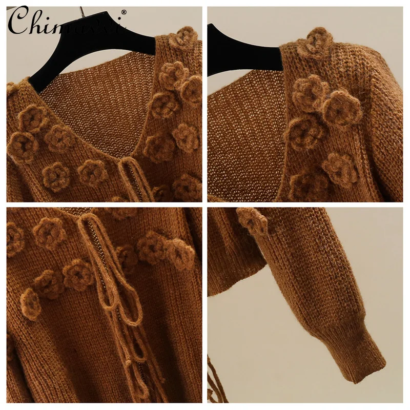 Korean Fashion Autumn and Winter New Heavy Three-Dimensional Flower Knitted Sweater Women's Loose Elegant Long-Sleeved Top