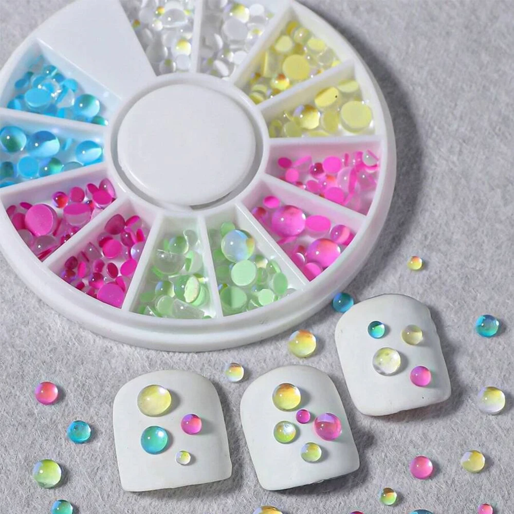 1Box Colorful Bubble Beads Mermaid Nail Charms 3D Resin Aurora Crystal Water Drop Beads Nail Gems Macaron Beads Nail Decoration