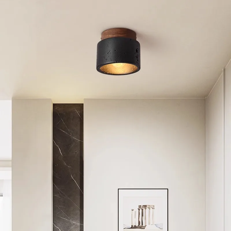 Black Travertine Stone LED Ceiling Lamp Aisle Corridor Light Fixture Living Dining Room Bedroom Decor Chandelier Ceiling Lamp