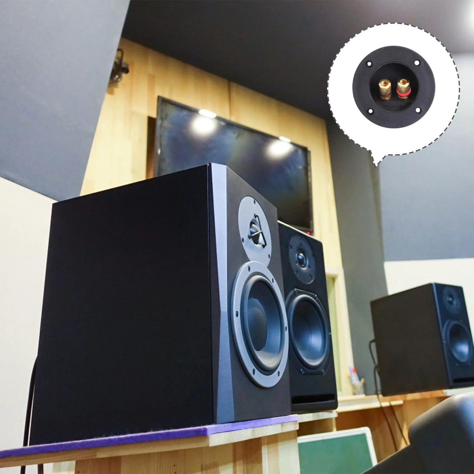2pcs Speaker Terminal Box Connectors, Black Plastic Gold-Plated Binding Posts with Spring Cups for DIY Subwoofer