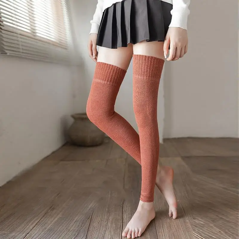 Warm Leggings Leg Warmer Leg Sleeves Long Tube Socks Woolen Socks Over Knee Solid Color Thicken Elestoc Comfortable Long Socks