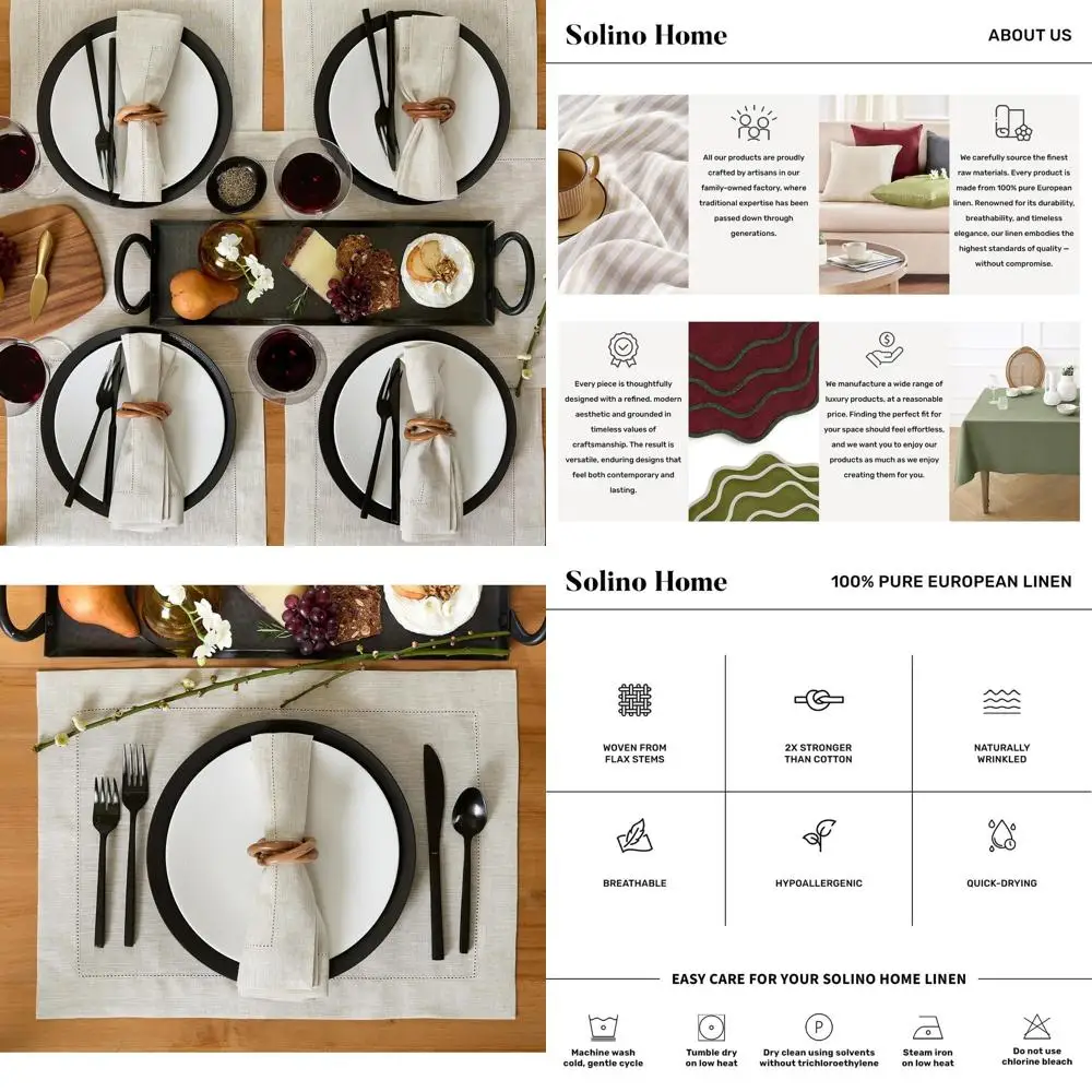 

Набор из 4 столовых приборов из чистого льна — легкие натуральные салфетки 35,56 x 48,26 см — идеально подходят для осени, Дня благодарения, Рождества и