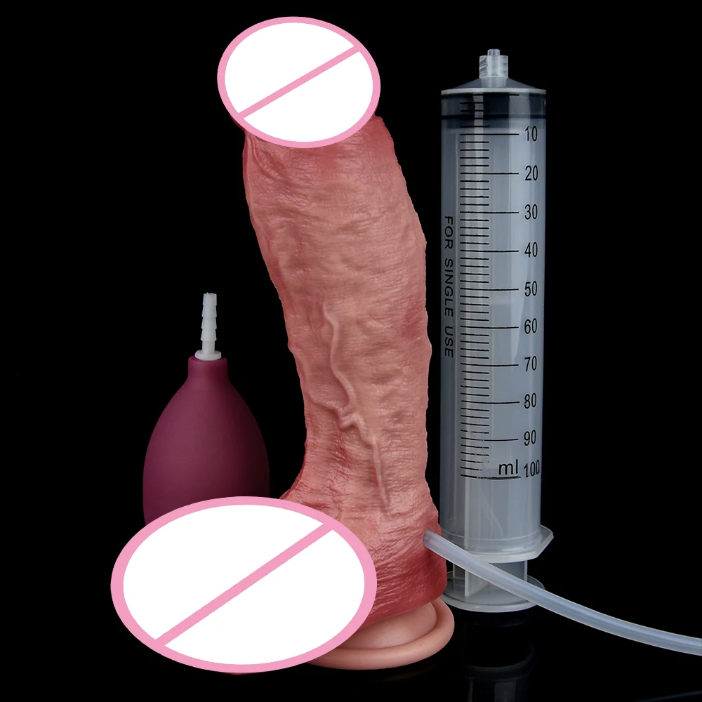 SXXY Ejaculation Realistic Dildo Dual Layer Skin Feeling Penis With Suction Cup Female Male Masturbator Syringe Squirting Sextoy