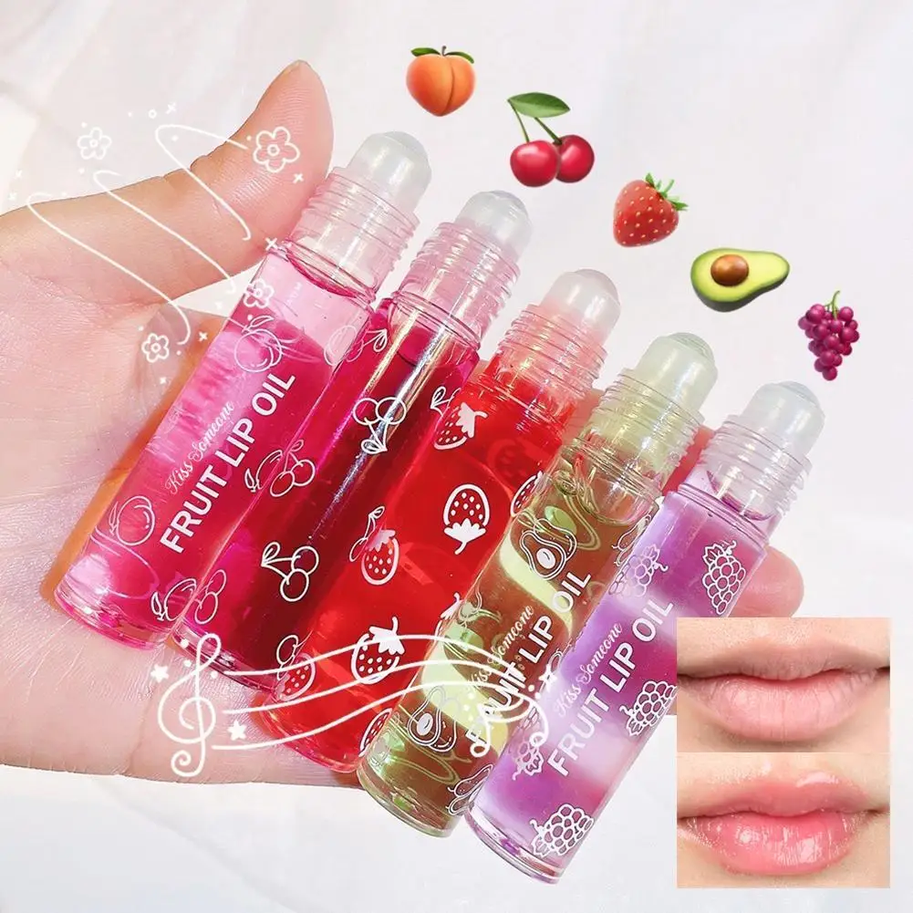 6 Colors Roll-on Fruit Essence Lip Balm Lip Oil Lip Moisturizing Mirror Primer Lip Lipstick Hydrating Random Gloss Transparent