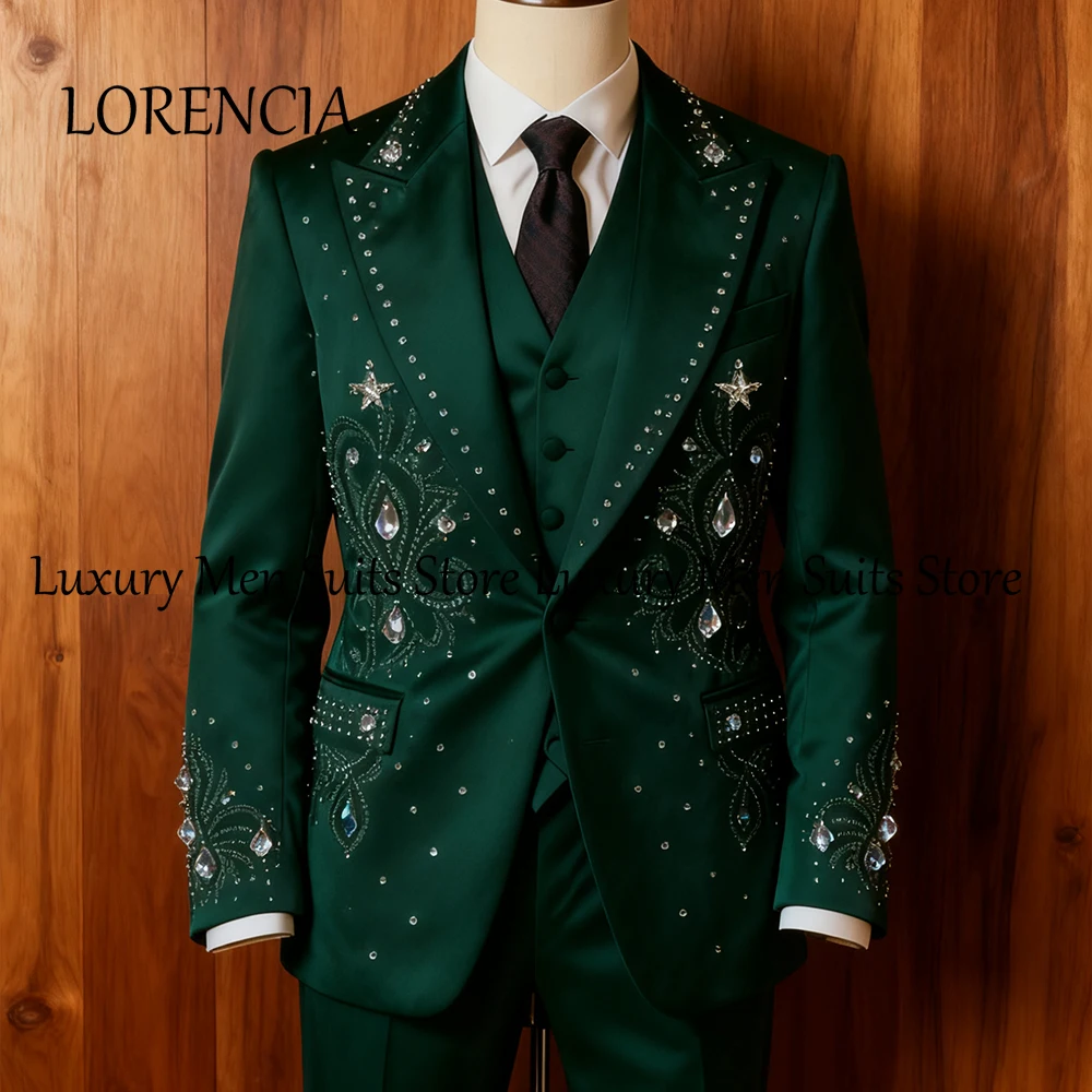 

Elegant Jewelry Suits for Men 3 Pieces Single Breasted Tuxedos Wedding Party Outfits Customized Blazer Pants costume homme luxe