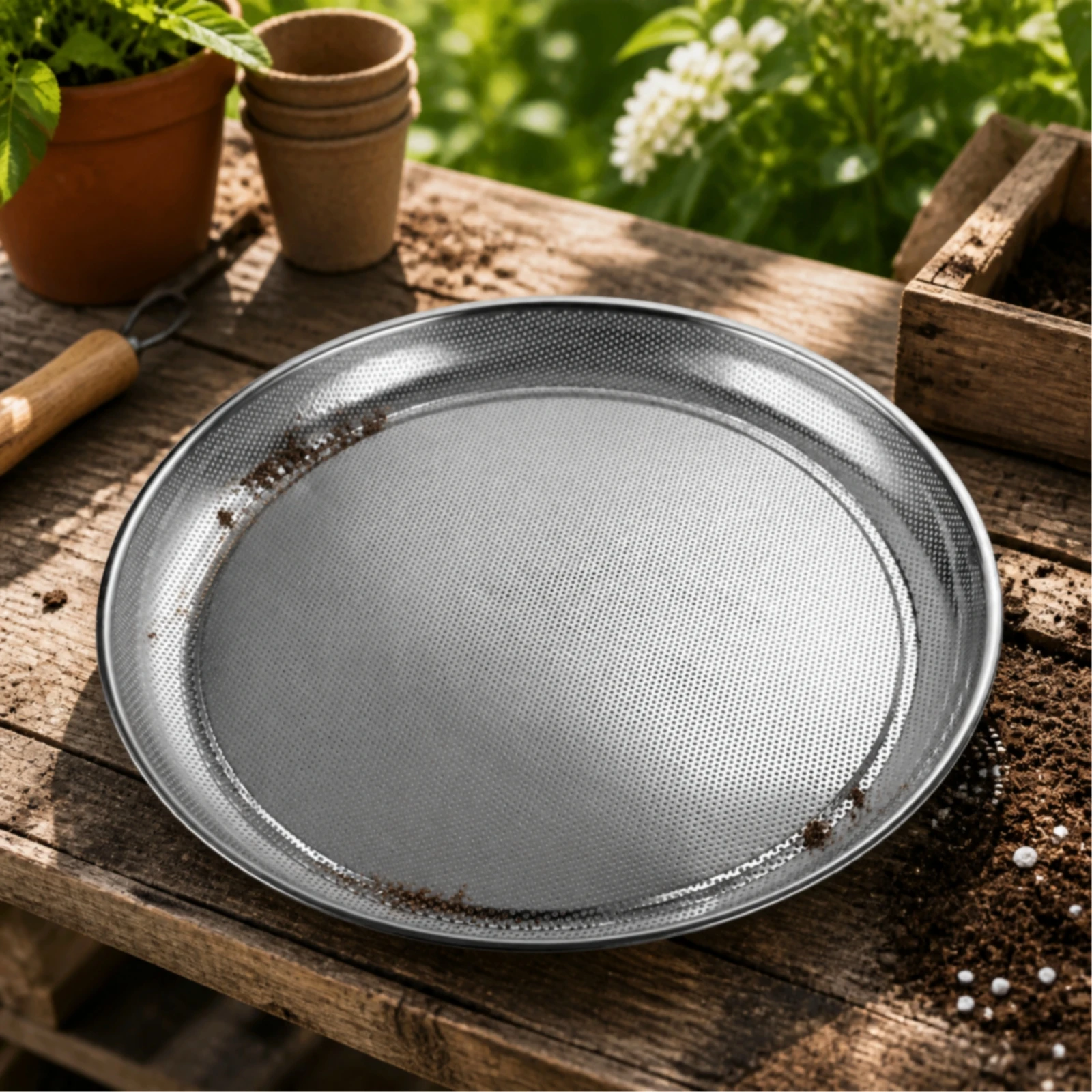 Stainless Steel Sieve Flat-Profile Round Sieve with 2 Mm Holes Sand Sifter Long-Lasting Fine Mesh Strainer Safe