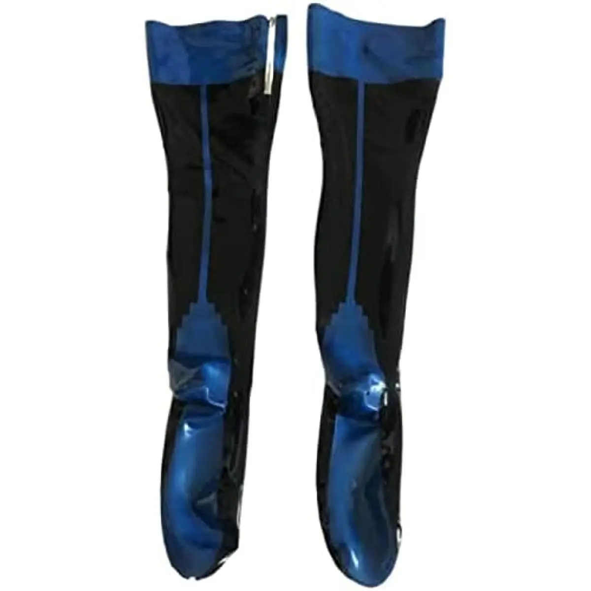 Sexy Blue and Black Latex Stocking Tight Rubber Long Socks with Zipper Handmade