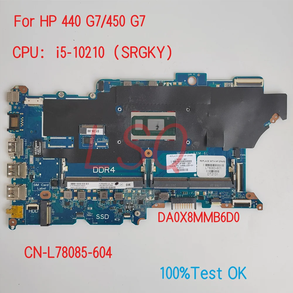 DA0X8MMB6D0 For HP ProBook 440 G7 450 G7 Laptop Motherboard With CPU i3 i5 PN:L78085-604 L78083/4-601 100% Test OK