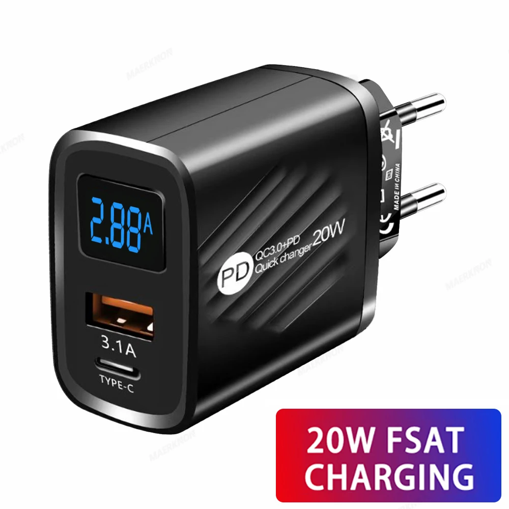 PD 20W USB C Charger Fast Charging Type C Charger Power Adapter EU/US/UK Plug Travel Wall Charger Portable Quick Charge Charger