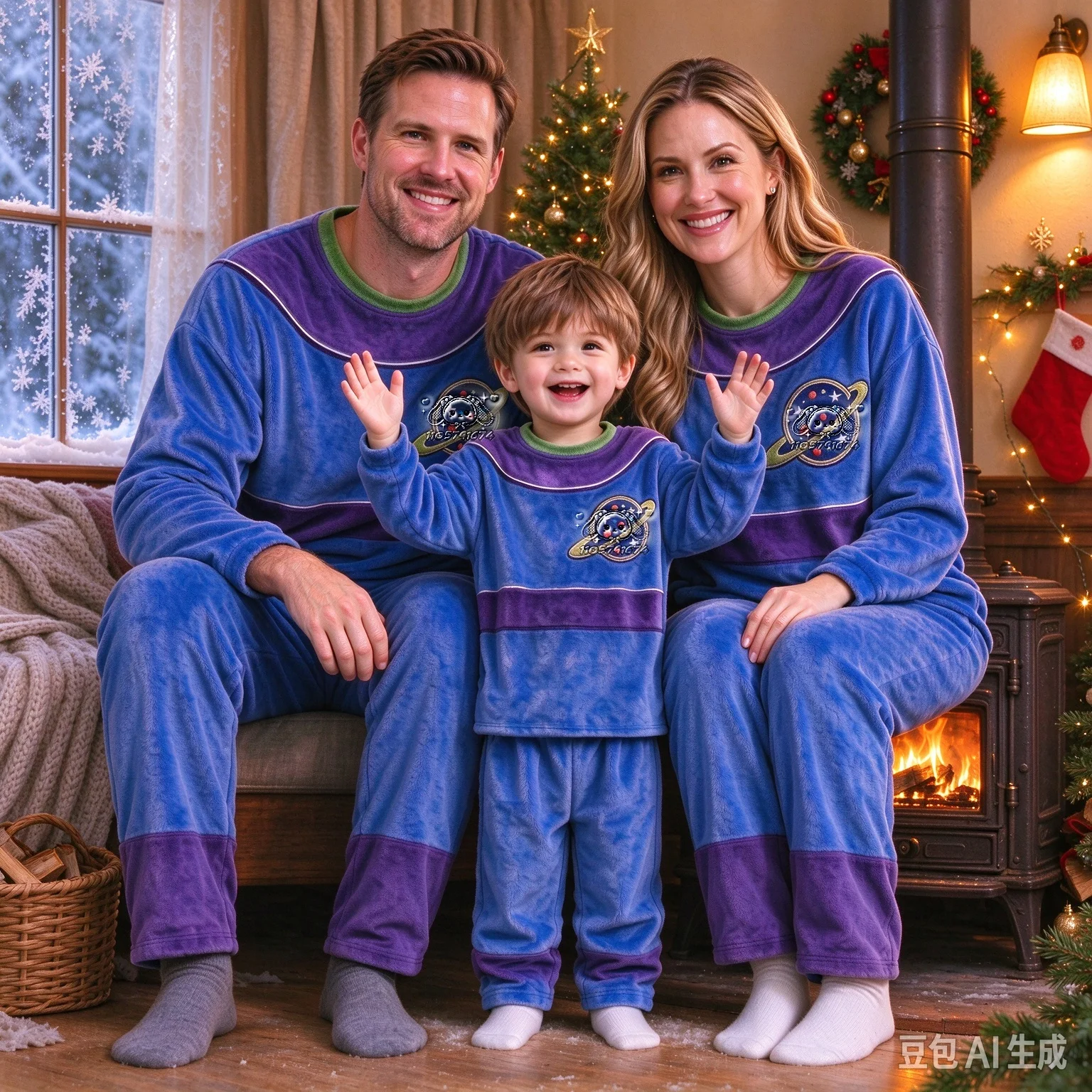 26/27 New COS Planet Space Cartoon Color Block Flannel Family Pajama Set Soft Warm Winter Unisex Loungewear FamilyMatching