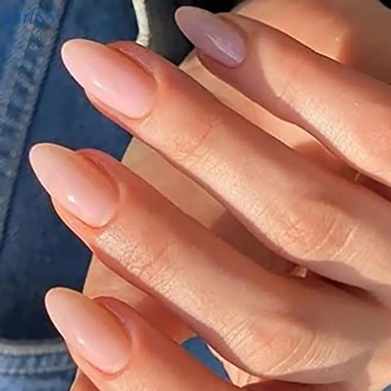 

24 Pcs Nudes Press On Almond Shaped False Solid Color Acrylic T4MB