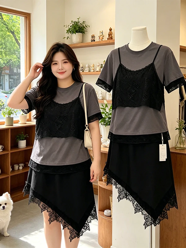 

Chic Loose Fit Asymmetrical Skirt Set Women's Summer New Style Slimming Two-Piece Set Comfortable Breathable High Waist A-Lin...