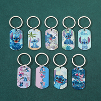 1pc Disney Stitch Stainless Steel Dog Tags Key Chain Jewelry Double-Sided Pattern Keyring Souvenirs for Fans