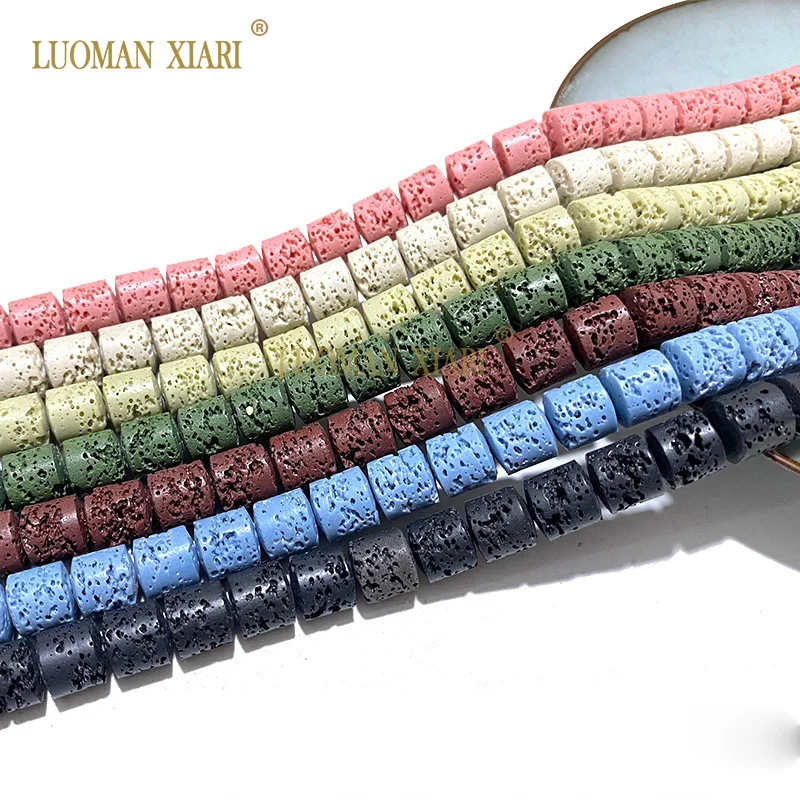 Good Quality Natural Cylinder Volcanic Lava 10 Color Spacer Stone Beads For Jewelry Making Diy Bracelet Accessories 6x6mm 8x8mm