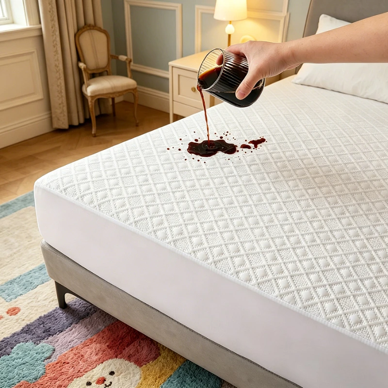 Bamboo Fiber Waterproof Mattress Protector, Breathable Noiseless Air Layer Bed Sheet, Anti-slip Deep Pocket 30CM Washable Pad
