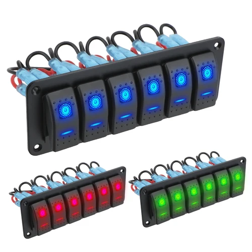 Imagen 2 del producto Panel de interruptor de 24V y 12V, 6 botones, palanca de luz LED, accesorios automotrices para barco marino, caravana, autocaravana, remolque, vehículos de camión