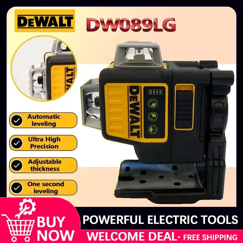 

Dewalt DW089LG 12V Lithium Battery 3 Sides*360 Degree Vertical Horizontal Green Light Level Meter Outdoor Solo Leveling