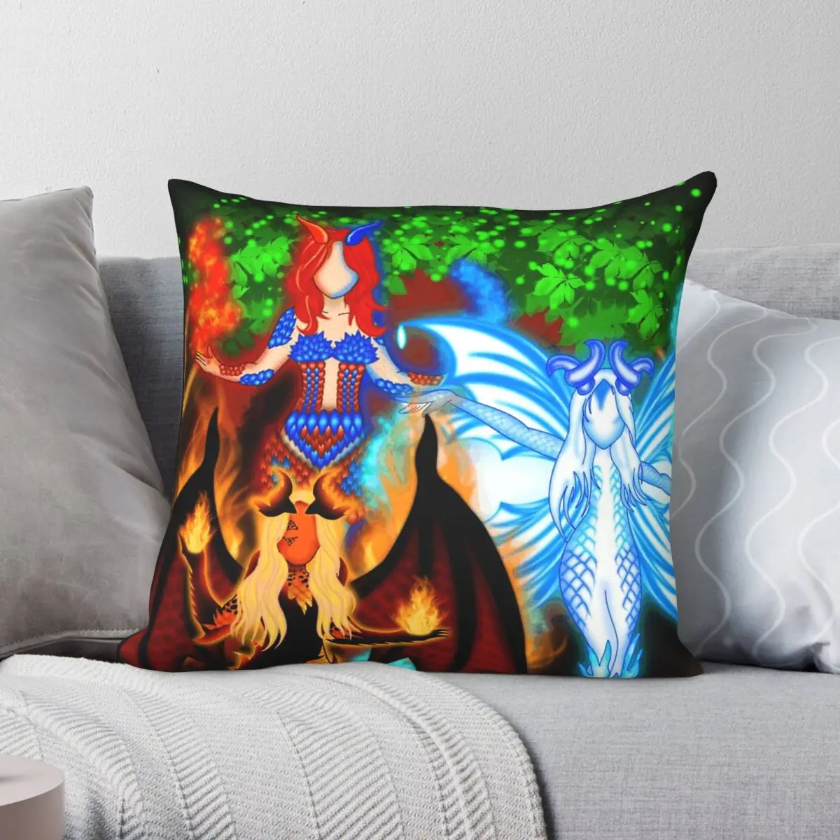 The Elemental Collision Square Pillowcase Polyester Linen Velvet Printed Decorative Throw Pillow Case Sofa Seater Cushion Cover