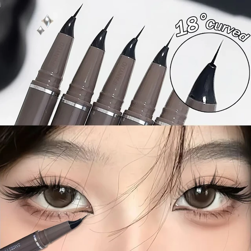 Ultra-fine Liquid Eyeliner Skinny Curved Brushwork Long lasting Waterproof Anti Shake Fast Drying Slim Enlarged Eyes