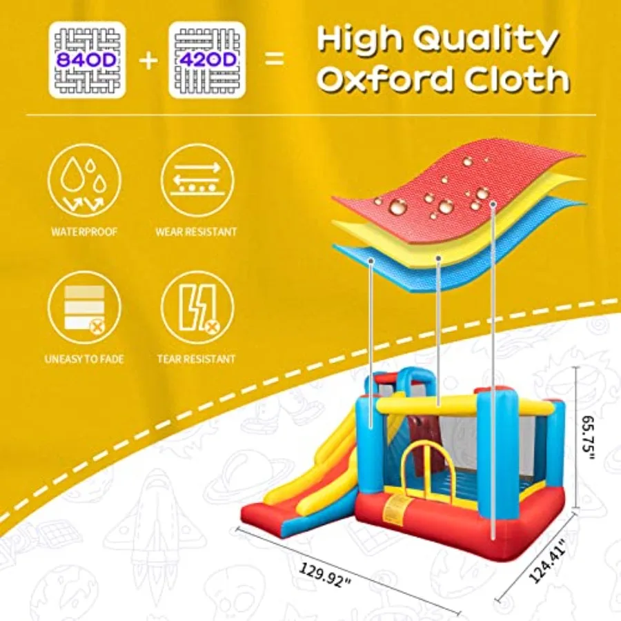 مركز لعب القلعة القابل للنفخ من Bounce House مع منفاخ هواء، حارس منزلق Jump'n، مناسب للأطفال الصغار والرضع الصغار