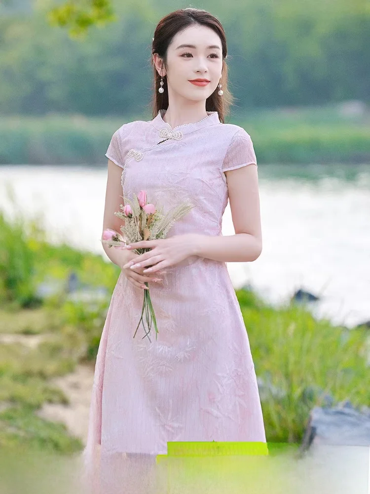 

Новое поступление: Женское платье в китайском национальном стиле, лето 2026, короткое, в ретро-стиле, на каждый день, без разреза, с коротким рукавом