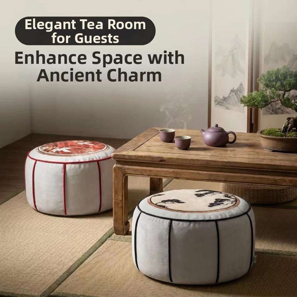 Removable Sofa Stool Cover Round Unstuffed Storage Leg Bench New Chinese Style Large Capacity Clothes Storage Bag Tatami