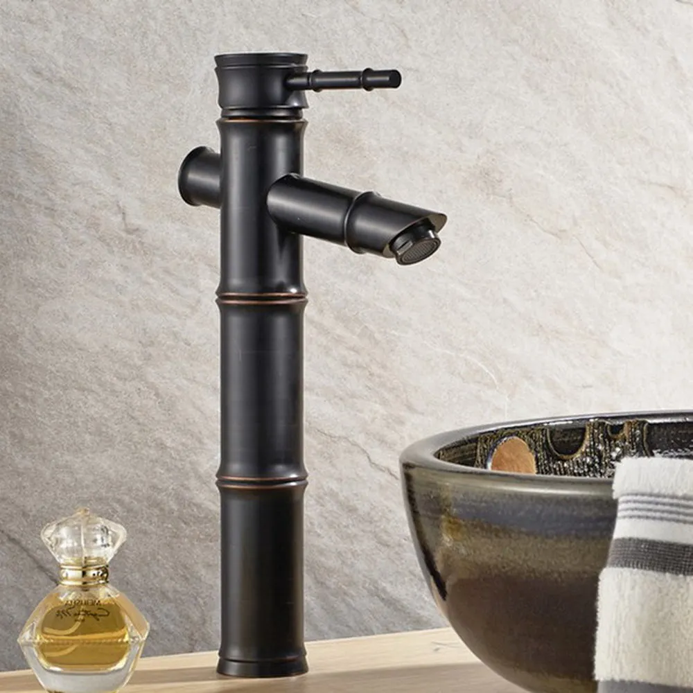 

Bamboo Style Black Oil Rubbed Bronze Antique Brass Bathroom Sink Basin Mixer Tap Faucet One Hole Single Handle mnf077