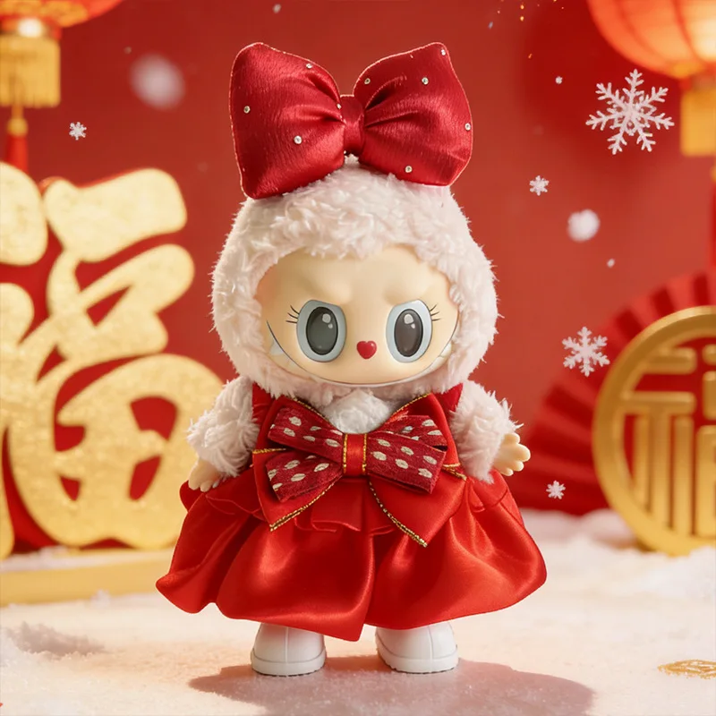 

For Labubu's New Year clothes - a three-generation set of festive red skirt suits for children size 17cm Only clothes, no dolls