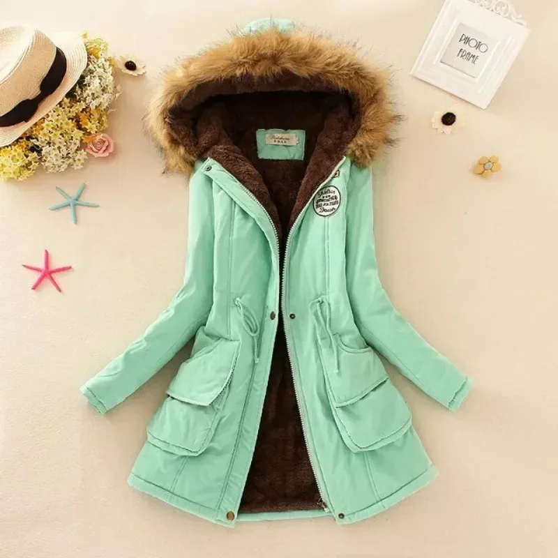 2024 New Autumn Winter Women Cotton Jacket Padded Casual Slim Coat Emboridery Hooded Parkas Wadded Warm Overcoat 1987